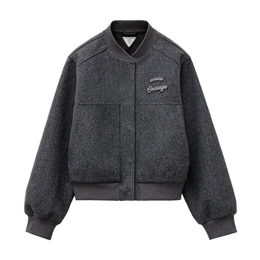 Madden gray thickened baseball jacket short woolen heavy woolen top autumn and winter large pocket women's jacket dark gray M (100-120Jin Jin is equal to 0.5 kg)