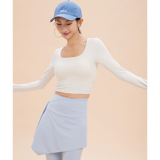 ANNERUN Square Neck Fitness Yoga Wear Long Sleeve Padded Pilates Sports Top Women's Spring and Autumn Commuting Design Bottoming Shirt Ankora Red M (Recommended 95-108 Jin Jin is equal to 0.5 kg)