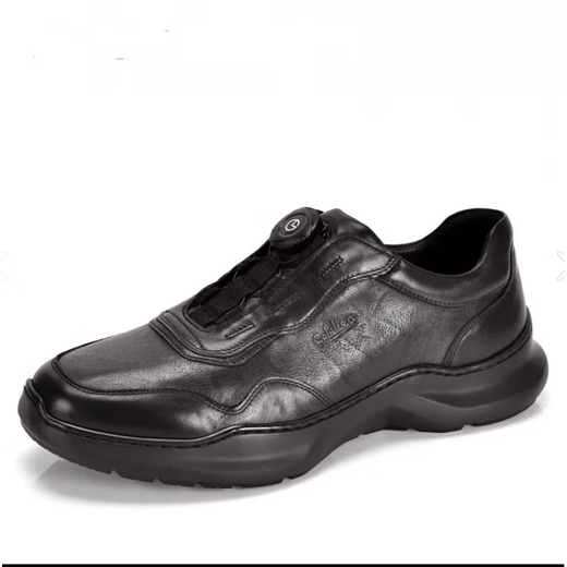 Goldlion genuine leather men's shoes new men's business casual leather shoes men's leather round toe thick sole swivel buckle shoes black 39