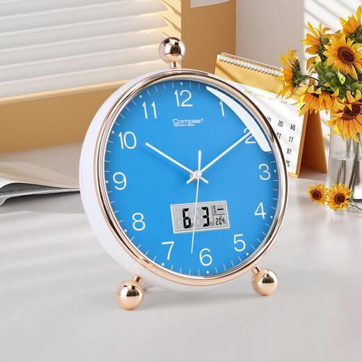 Kangbas simple table clock living room bedroom study desktop clock 2025 creative fashion table clock calendar quartz clock 3476Y calendar white and blue (29 cm)