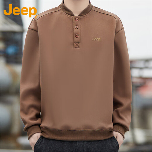 Jeep (JEEP) American genuine Jeep high-end sweatshirt men's spring and autumn loose pullover sports bottoming shirt casual long-sleeved top Brown-Henry collar same style in the store XL recommended 140-160Jin Jin equals 0.5 kg