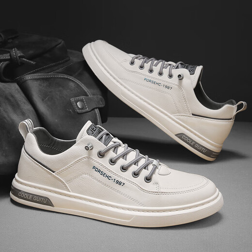 Changxiang Huili Men's Shoes Autumn 2025 Men's Running Versatile Shoes Men's Leather Light Casual Leather Shoes Non-Slip Sports Sneakers Men's White 40