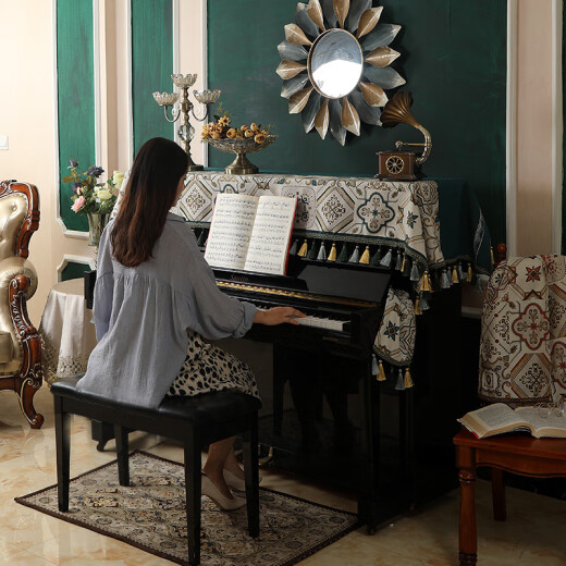 Piano cover three-piece set Piano cover dust-proof cloth cover modern simple half cover new stool cover three-piece set Vanessa - green top cover + keyboard cover + single stool cover (size 38
