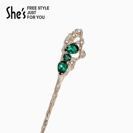 She s Qianzi Rousseau holiday craft crystal emerald hairpin high-end new Chinese style hairpin ancient style birthday gift for women emerald D0