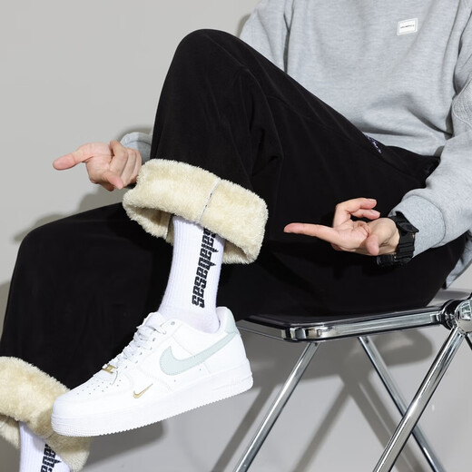 Homlean autumn and winter plus velvet straight casual pants men's thickened windproof warm loose sportswear long pants HN56 black XL