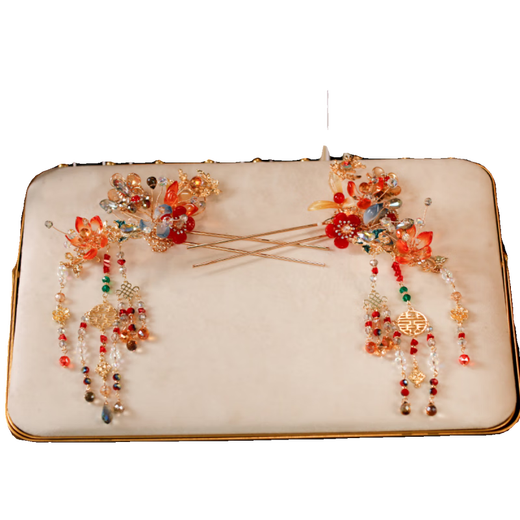 DR-FLVVS Xiuhe clothing headwear new Chinese style headwear 2024 new style atmospheric ancient style bridal hair accessories wedding dress accessories red glazed hair accessories set