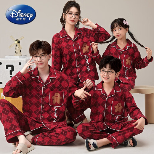 Disney Christmas colorful dot bear parent-child pajamas pure cotton spring and autumn long-sleeved children's bright red festive New Year home clothes 2882# Christmas polka dot bear (YPF lapel long sleeve) Mom L size 150-165CM100-115Jin Jin equals 0.5 kg