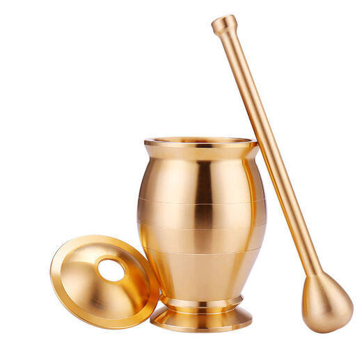 Fantasy solid brass traditional Chinese medicine pounding jar household old-fashioned copper mortar punch barrel brass cup mortar grinder garlic pounder thickened wall trumpet + anti-slip pad