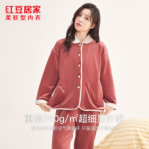 Hodohome Women's Baby Velvet Antistatic Plus Velvet Thickened Warm Pajamas Women's Home Clothes Red L