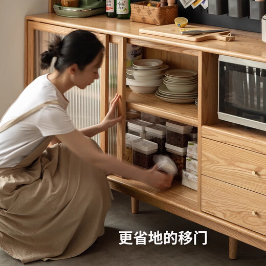 Genji Muyu solid wood sideboard integrated wall high cabinet tea cabinet multi-functional storage cabinet cupboard home wine cabinet solid wood color 1.5m solid wood cabinet + shelf + bull guide rail