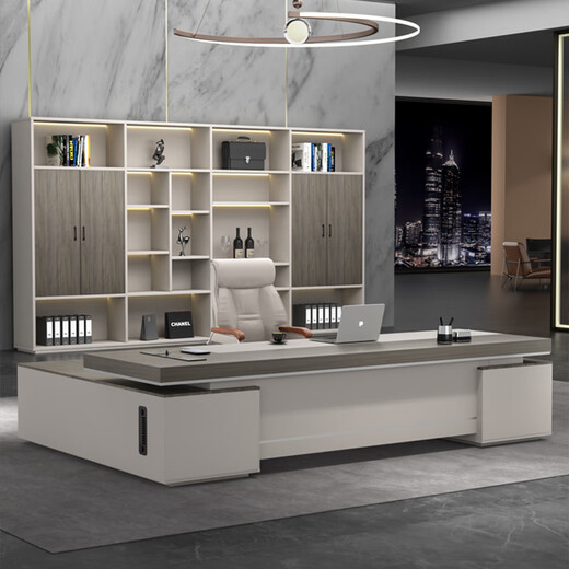 Boss Litang's office desk and chair combination with double cabinets, simple and modern president's table, manager's table, supervisor's table, luxurious and elegant executive desk, 2.4-meter boss's table (including luxury double-sided cabinets)