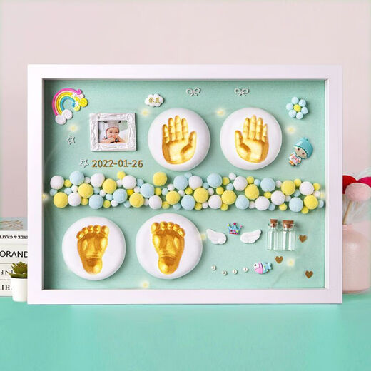 Full Moon Commemorative Hand and Foot Print Mud Photo Frame Lanugo Hair Umbilical Cord Newborn Baby 100 Days Hand and Foot Print Baby One-Year-Old Gift Welfare Style 12 Inch Angel Wings Blue Style A