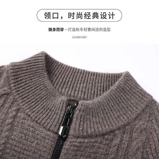 SHANSHAN Shanshan Thickened Men's Wool Sweater Knitted Cardigan Men's 100% Pure Wool Autumn and Winter Business Casual Jacket Camel XL (180/96A)