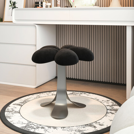 Linjie internet celebrity stool makeup stool cream style new round stool bedroom dressing table stool light luxury simple makeup comb seat flower silver frame white velvet