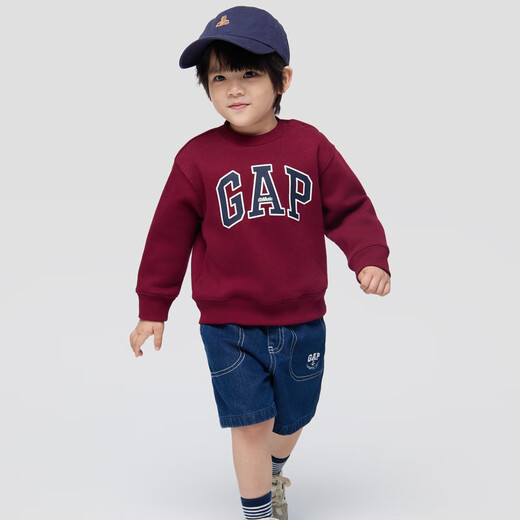 Gapu same style for boys and girls 2025 new autumn logo fleece sweatshirt children's wear