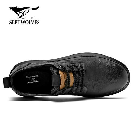 Septwolves Men's Shoes Business Casual Shoes Winter 2025 New Genuine Leather Soft Soled Casual Leather Shoes Black Workwear Low-top Martin Boots Black 41