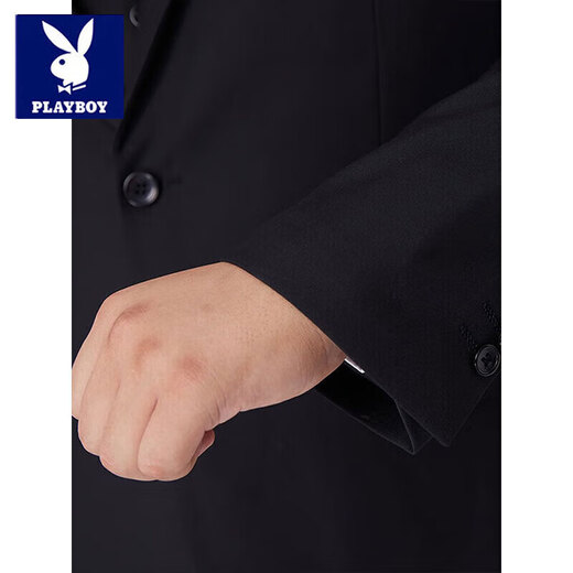 Playboy (PLAYBOY) large size suit suit men's jacket plus fat plus fat man formal dress groom wedding dress suit men's two-piece black (suit + trousers) + tie 6XL /200 Recommended 205-225Jin Jin is equal to 0.5 kg