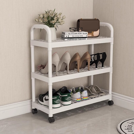 Kunfeng Dormitory Shoe Rack Home Door Multi-layer Indoor Shoe Rack Rental Corridor Simple Storage Rack Shoe Cabinet Removable Three-Layer Warm White-51cm Reinforced No Wheels