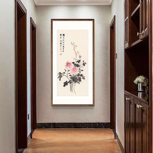 Wanyi Zhang Daqian Shishi Ruyi corridor aisle new Chinese style entrance decorative painting vertical landscape mural living room hanging painting everything goes well 83*163cm (cardboard framed, walnut color frame)