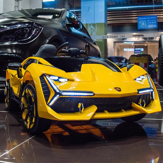 Nile children's remote control car can sit on a baby's baby electric car and can drive a four-wheeled toy car stroller luxury yellow paint - rubber soft wheels + high-power battery