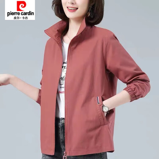 Pierre Cardin (Pierre Cardin) February and August double-layered lined women's spring and autumn new stand-up collar large size slim temperament windbreaker short coat khaki color high quality XL recommended 115-130Jin Jin equals 0.5 kg