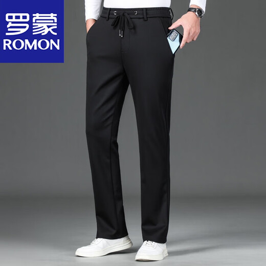 ROMON Autumn and Winter Men's Casual Pants Loose Straight Elastic Waist Sports Casual Pants Plus Fat Men's Long Pants Black Winter Style Velvet 7XL Suitable for 215-230Jin Jin is equal to 0.5 kg
