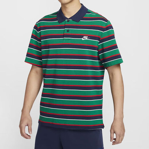 耐克（NIKE）短袖男装2025夏季新款健身训练运动服时尚翻领POLO衫透气休闲T恤 FN3897-410蓝绿条纹 XL