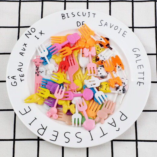 Jieyi Japan household safety cartoon fruit fork creative children's animal cute plastic fruit fork set lunch box Mickey mix and match 50 pieces