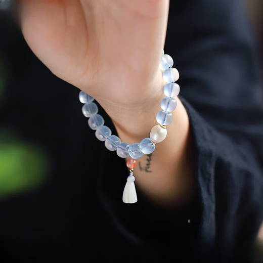 Jinxu GONMCEAN ice-permeable aquamarine dark blue bracelet emerald lotus pendant pure blue crystal bracelet gift with pendant