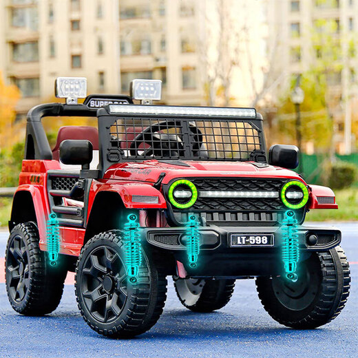 Shanghaojia children's electric car four-wheel toy car can seat 3-6 years old baby remote control car children can drive off-road vehicle red four-wheel drive Bluetooth remote control + leather seat large battery