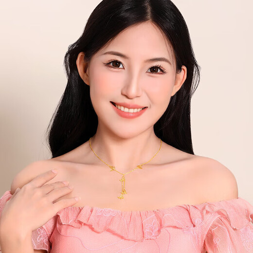 Mengjinyuan 18K gold necklace AU750 filigree butterfly set chain tassel clavicle chain as a birthday gift for girlfriend