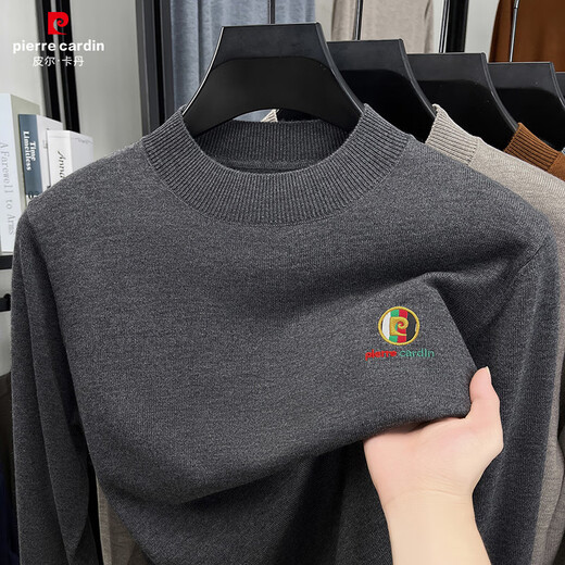 Pierre Cardin's new sweater gray American retro Henry collar sweater men's winter lazy style high-end inner sweater milk white M (110)