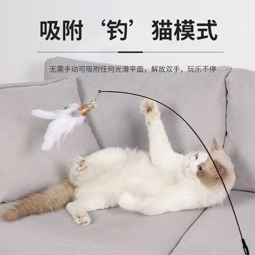 Forest Bird Cat Toy Cat Teasing Stick for Lazy People Automatic Cat Teasing with Bell Feather Suction Cup Cat Self-Happiness and Relief from Boredom White Set Upgraded Powerful Suction Cup