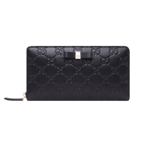 Gucci (GUCCI) bow buckle long zipper embossed leather wallet for women 388680CWC1G1000 black black FZ