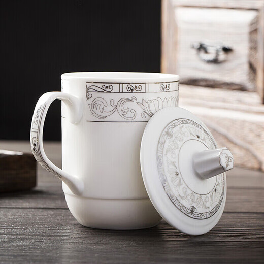 Tao Xianghui tea cup ceramic cup office cup conference cup with lid 10-piece set meeting cup business meeting water cup 350ml