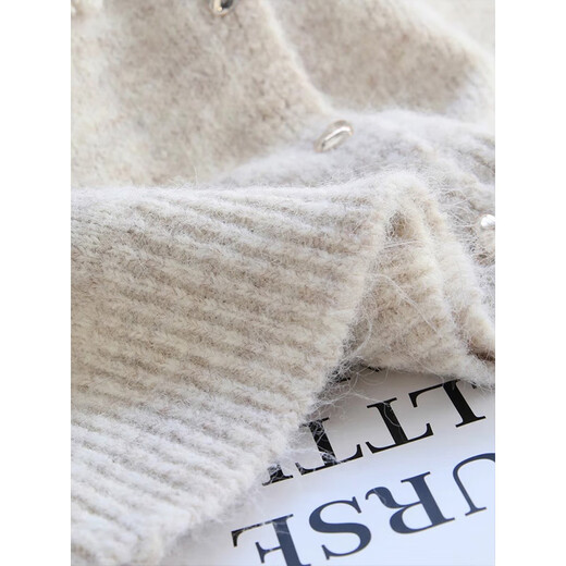 Clothing Yuan Lace Lace Bow Knitted Cardigan Jacket Women's Autumn and Winter 2025 New Loose Round Neck Long Sleeve Sweater Top Apricot One Size (85-120Jin Jin is equal to 0.5 kg)