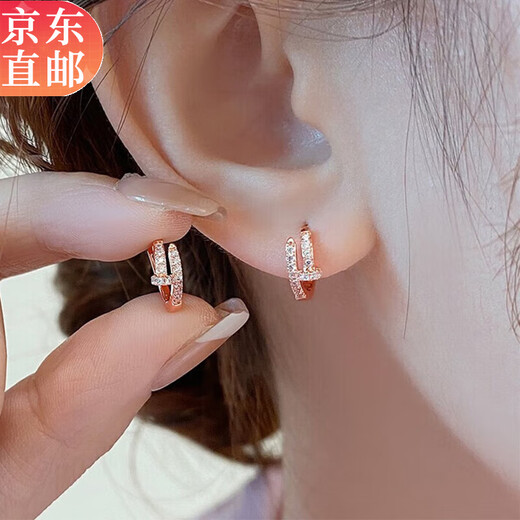 Warme Farben French niche pure silver earrings silver needle rose gold nail earrings unique ear buckle commuter earrings female birthday gift rose gold nail earrings