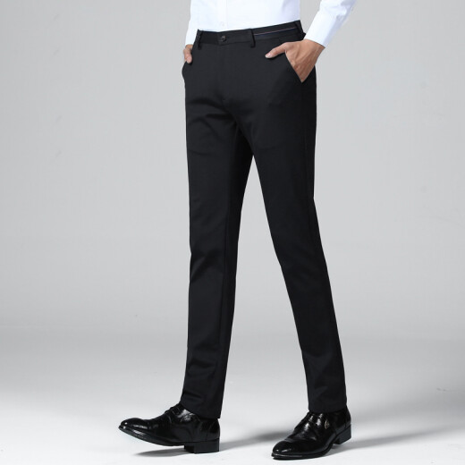 ROMON trousers men's 2020 spring and summer Korean style business casual suit trousers men's trousers slim fit no-iron youth stretch trousers 8KZ911909 black 36