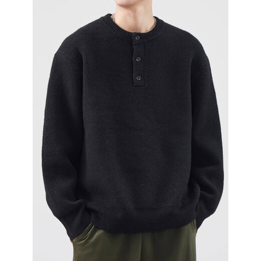 Pure (YISHion) Henry collar pullover bottoming shirt for men in autumn and winter thickened knitted sweater American fashion brand loose solid color inner sweater black L suitable for 135-150Jin Jin equals 0.5 kg