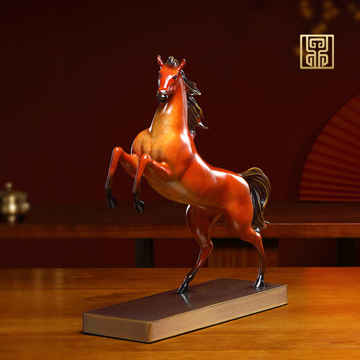 Rongfu Bronze Horse Ornament Living Room Office Lucky Horse Successful Zodiac Art Sculpture Moving to New Home Opening Gift Galloping Horse-Mingcha Brown Gift Box