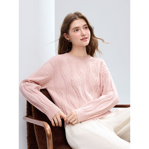 Betu Women's 2025 Winter New Sweater Round Neck Drop Shoulder Sleeves Simple Slim Pearl Decorated Top 2510X10 Pink M