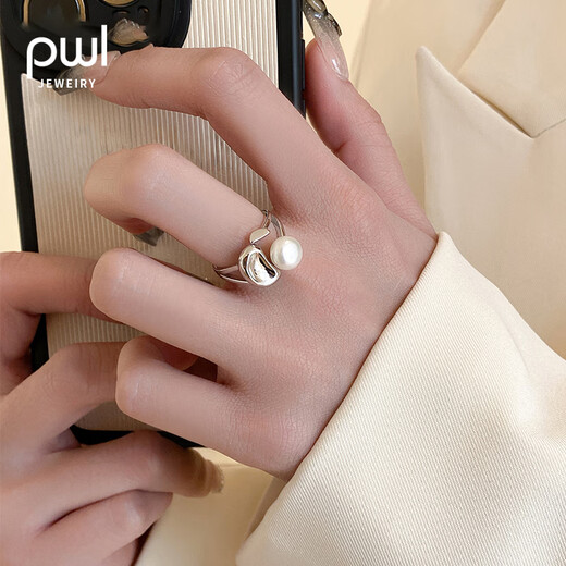 PWLS925 Silver Baroque Freshwater Pearl Ring Women's Niche Design High-end Open Index Finger Ring Tail Ring Accessories Baroque Pearl Open Ring 925 Silver