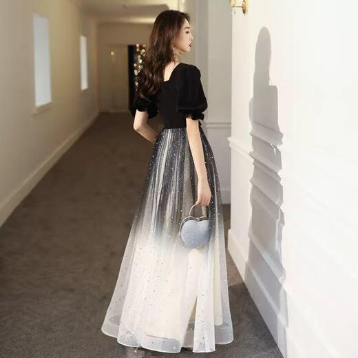 Li Baixin banquet evening dress female adult student art exam new black long temperament host choir performance dress black S recommended 85-90Jin Jin equals 0.5 kg