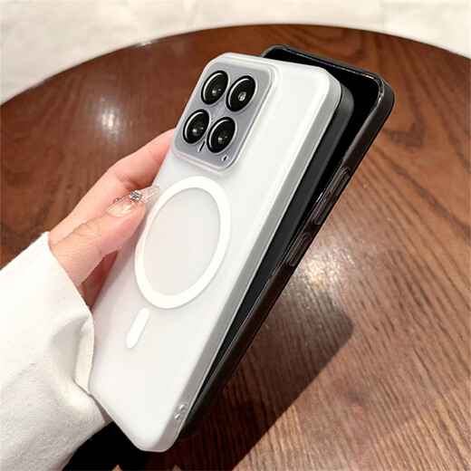 Heken frosted translucent magnetic wireless charging suitable for Xiaomi 15pro mobile phone case with built-in lens film, all-inclusive ultra-thin PC hard shell Xiaomi 14 protective case 14Pro anti-fall [white] ice mist frosted skin-feel magnetic suction for Xiaomi 15