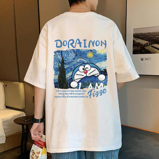Camiseta de manga corta de algodón puro de Zhiwei Doraemon para hombres en verano tinker bell nuevo dolom gato suelto gato de altura tapa de moda T688 negra 2xl [recomendado 150-170Jin [Jin equivale a 0.5 kg]]