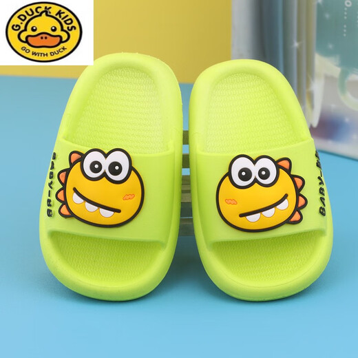 G.duck boy baby slippers summer one and a half year old children's shoes indoor children's non-slip 3-year-old girl's slippers soft green size 15 inner length 13.5CM (suitable