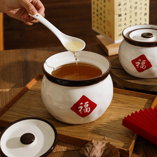 Sheli Chinese-style Fu character household kitchen lard jar ceramic high temperature resistant oil spicy jar salt jar chili jar meat oil jar large size 1.9L (with spoon) high temperature resistant | can heat oil