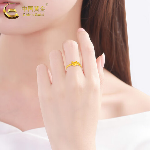 China Gold (CHINA GOLD) gold cat and fish ring for women, pure gold, versatile ring, hand jewelry, Valentine's Day birthday gift for girlfriend and wife, cat and fish ring, circle number 13, about 0.9g