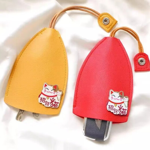 汽车钥匙包创意抽拉式可爱个性女大容量收纳大众奔驰通用迷你手机 抽拉式钥匙包-黑色-招财猫-1个