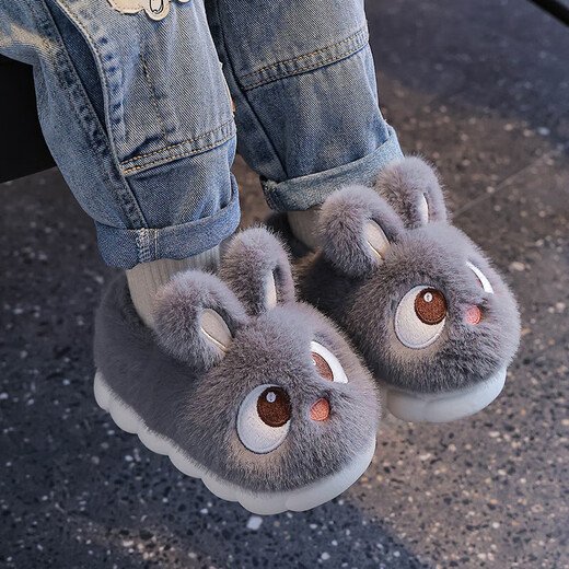 Children's cotton slippers for boys and girls in winter, indoor home non-slip thermal bag with plush cotton shoes for children, dark brown slippers 12 24/25 size (shoe length 15CM suitable for feet 14